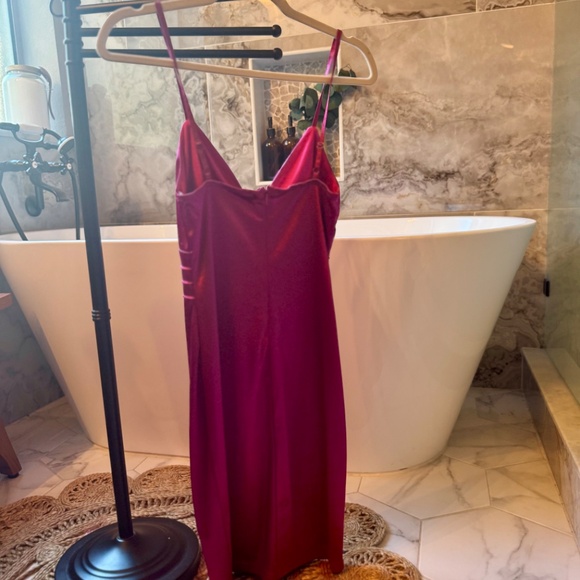 Lulus Fuchsia Satin Structured Mini Dress Strappy Cocktail Party Small - Picture 2 of 10